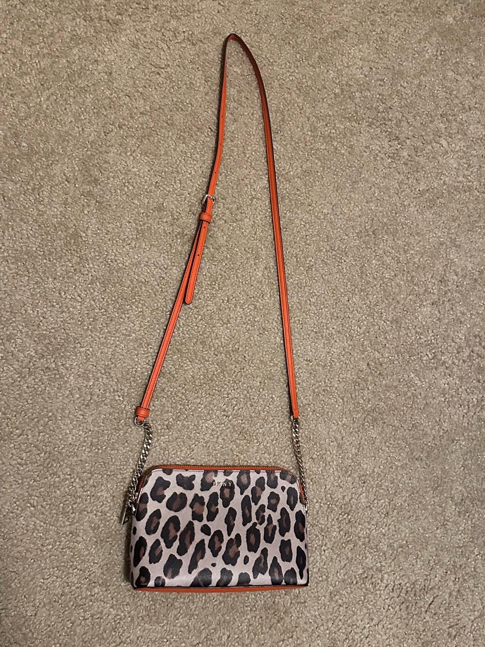 DKNY Leopard Print Crossbody Bag with Orange Trim